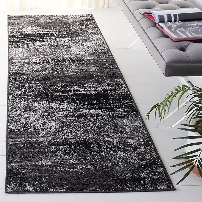 SAFAVIEH Adirondack Collection Runner Rug - 2'1" x 8', Silver & Black, Modern Abstract Design, Non-Shedding & Easy Care, Ideal for High Traffic Areas in Living Room, Bedroom (ADR112A)