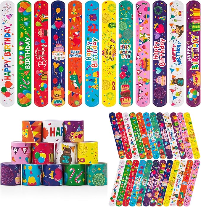 36 Pcs Happy Birthday Slap Bracelets for Kids Birthday Bracelets Bulk for classroom Snap Bracelet Party Favors Supplies for Boys&Girls Birthday Wristbands for Classroom supplies Holiday Gifts