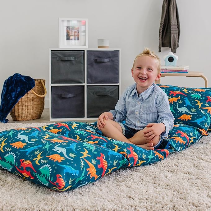 Wildkin Kids Floor Lounger: Ideal for Boys and Girls, Travel-Friendly, Perfect for Sleepovers - Pillow Lounger for Kids, Requires Standard Size Pillows Not Included (Jurassic Dinosaurs)