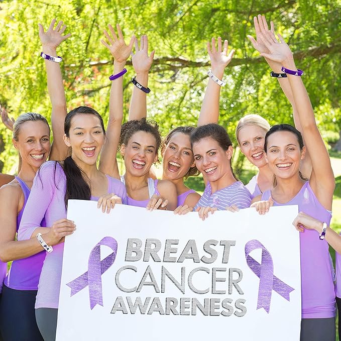 60 Pcs Purple Ribbon Awareness Accessories Stuff Include Purple Ribbon Silicone Bracelet Rubber Wristband and Button Badges Pins for Animal Abuse, Alzheimer's Pancreatic Cancer Gifts Party Supplies