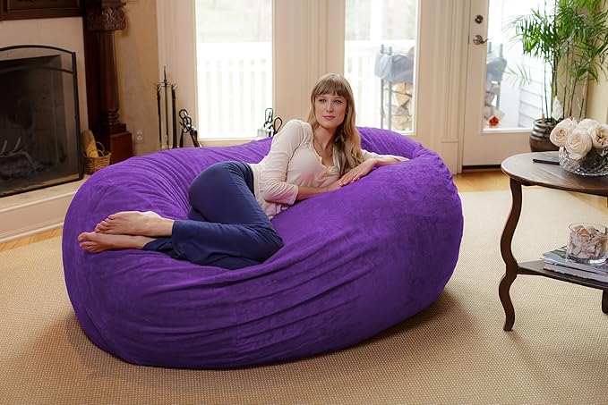 Chill Sack Bean Bag Chair: Huge 6' Memory Foam Furniture Bag and Large Lounger - Big Sofa with Soft Micro Fiber Cover - Purple Furry