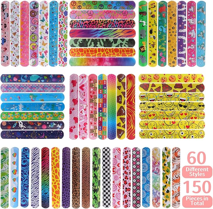 150 Pcs Slap Bracelets for Kids,Party Favors with Colorful Hearts Animals Unicorn Print Design,Slap Bands Wristbands for Boys Girls Birthday Party Supplies,Valentine Classroom Prizes Exchanging Gifts