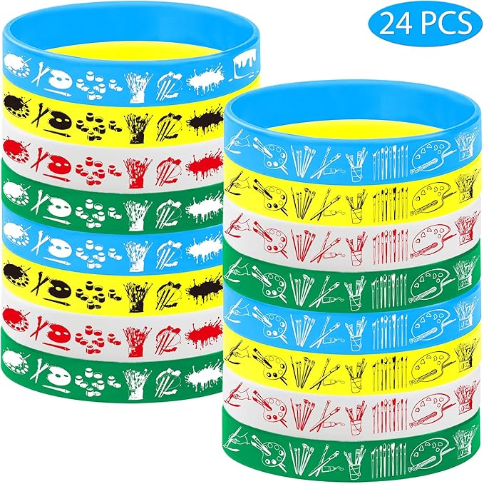 24PCS Art Painting Silicone Bracelets Rubber Wristbands -Paint Colorful Party Favors Artists Prizes Party Decorations Birthday Baby Shower Party Supplies