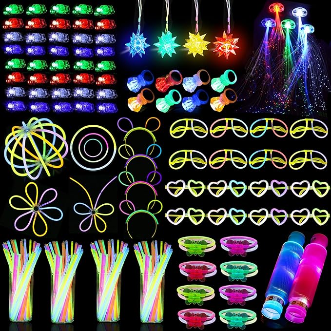 292 PCS Glow in the Dark Party Supplies for Kids Adults,Neon Party Favors Glow Sticks Rings Glasses Headband Birthday Graduation Glow Party