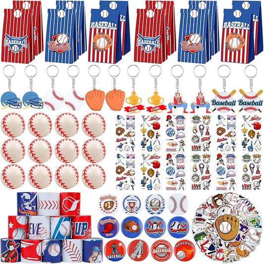 ANPHILE Baseball Party Favors, Baseball Birthday Party Supplies with Goodie Bags Slap Bracelets Stickers Mini Bouncy Balls Toy for Goodie Bag Stuffers,Classroom Prize