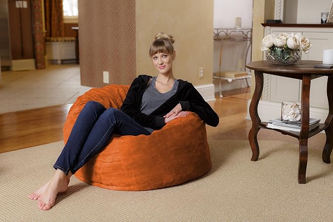 Chill Sack Bean Bag Chair - 3' Medium Teens & Kids Memory Foam Lounge Chair with Soft Microfiber Cover – Cozy Furniture for Living Room, Dorm, & Kids' Rooms – Orange