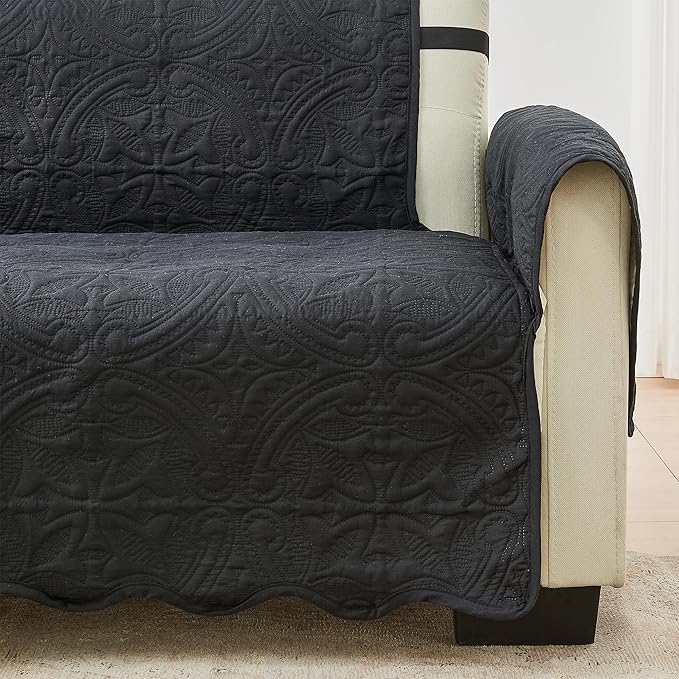 Great Bay Home Reversible Recliner Chair Cover - Washable Slipcover Furniture Protector with Elastic Straps - Chair Cover for Dogs, Kids, and Pets - Quilted & Stitched Detail (Recliner, Black/Taupe)