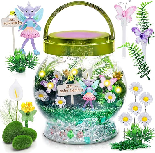 Amitié Lane Fairy Garden Kit - DIY Light Up Terrarium Kit for Kids - Fairy Gifts for Girls Ages 5, 6-8, Little Girl Toys, Crafts for Girls - Birthday Gift for Five Year Old Girl