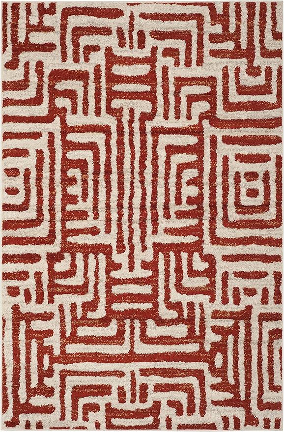 SAFAVIEH Amsterdam Collection Accent Rug - 4' x 6', Ivory & Terracotta, Modern Abstract Design, Non-Shedding & Easy Care, Ideal for High Traffic Areas in Entryway, Living Room, Bedroom (AMS106B)