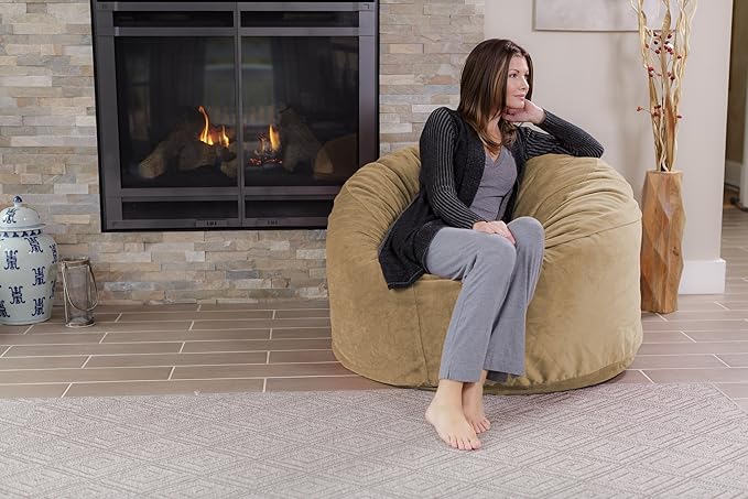 Chill Sack Bean Bag Chair: Giant 4' Memory Foam Furniture Bean Bag - Big Sofa with Soft Micro Fiber Cover - Tan Pebble