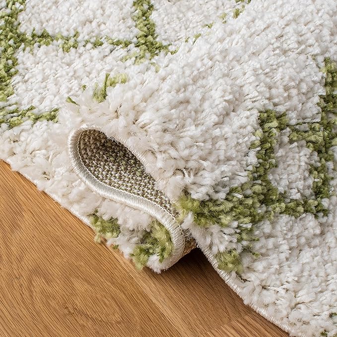 SAFAVIEH Arizona Shag Collection Runner Rug - 2'3" x 8', Ivory & Green, Moroccan Design, Non-Shedding & Easy Care, 1.6-inch Thick Ideal for High Traffic Areas in Living Room, Bedroom (ASG741Y)