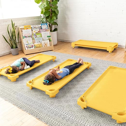 ECR4Kids Stackable Kiddie Cot, Ready-to-Assemble, Standard Size, Classroom Furniture, Yellow, 6-Pack