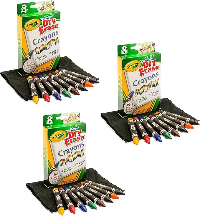 3 Pack of 8 Crayola Dry-Erase Crayons bundled by Maven Gifts