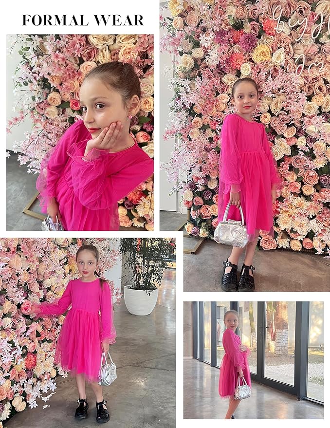 Arshiner Toddler Christmas Dress Girls Sequin Tulle Puff Long Sleeves Tutu Dress Princess Birthday Party Clothes 1-6T
