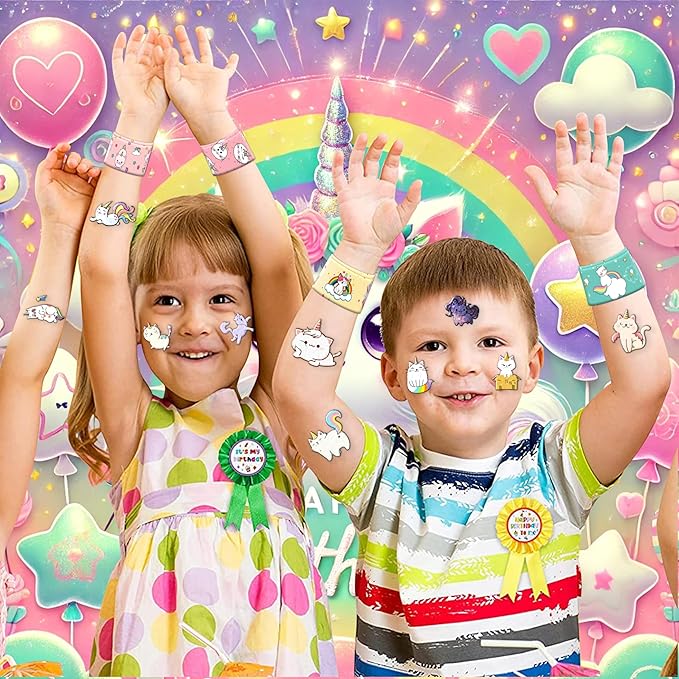 48PCS Caticorn Party Favors - 24PCS Tattoos & 24PCS Slap Bracelets - Cat Unicorn Birthday Supplies, Kitty-Themed Decorations, Classroom Prizes, Gifts for Girls & Boys