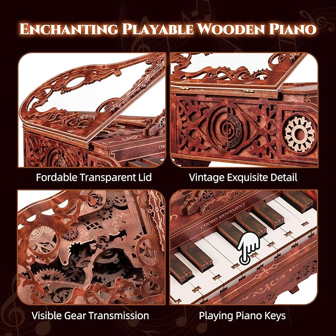 3D Wood Keyboard Piano Model Kit, Playable 3D Wooden Puzzle Digital Piano, Interactive Home Décor 3D Puzzle for Adults and Kids（Standard）