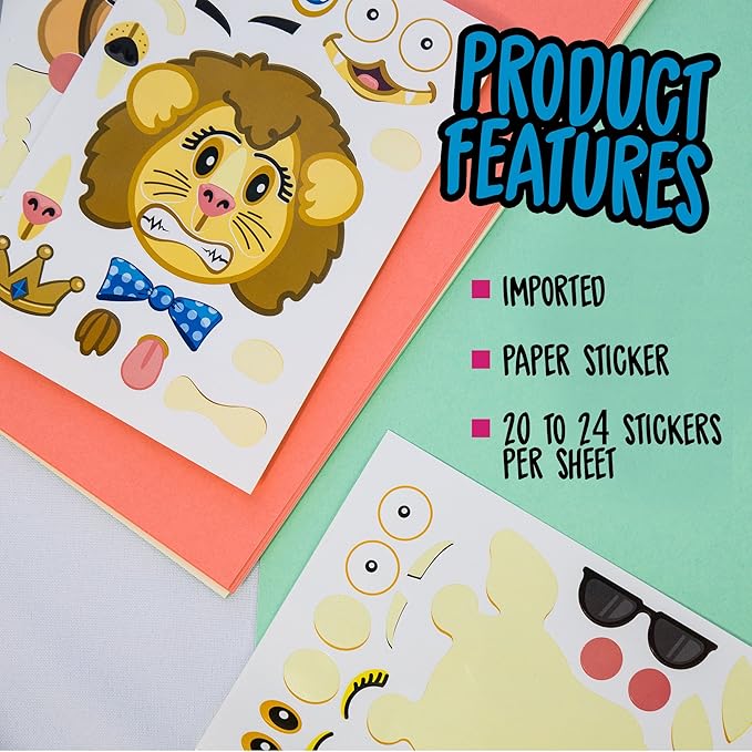 24 Make A Zoo Animal Sticker Sheets - Zoo and Safari Theme Birthday Party Favors - Fun Craft Project for Children 3+ Let Your Kids Get Creative & Design Their Favorite Animal Sticker!
