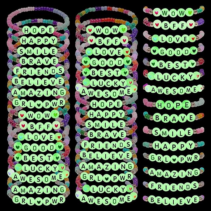 60 Pcs Colorful Friendship Bracelet Set for Girls Stretchy Bracelets for Kids and Women Beaded Friendship Bracelets for Teen Girls Party Favors