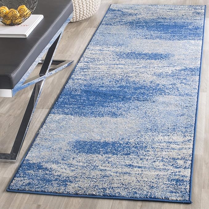 SAFAVIEH Adirondack Collection Runner Rug - 2'6" x 14', Silver & Blue, Modern Abstract Design, Non-Shedding & Easy Care, Ideal for High Traffic Areas in Living Room, Bedroom (ADR112F)