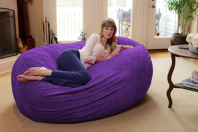 Chill Sack Bean Bag Chair: Huge 6' Memory Foam Furniture Bag and Large Lounger - Big Sofa with Soft Micro Fiber Cover - Purple Furry