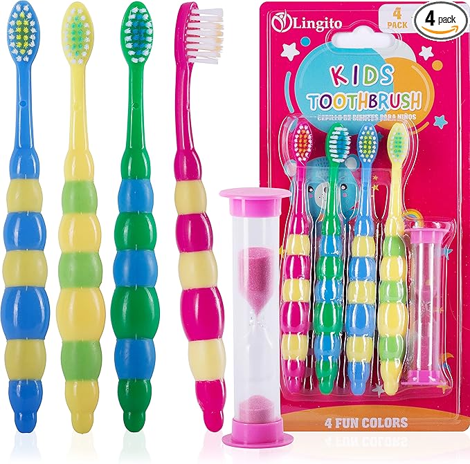 Kids Toothbrush, Toddler Toothbrush, Kids Toothbrush Pack, Toddler Toothbrush Age 2-4, Kids Tooth Brush, Kids Travel Toothbrush for Tiny Hands Boys and Girls Soft Toothbrush Kids (4 Pack - With Timer)
