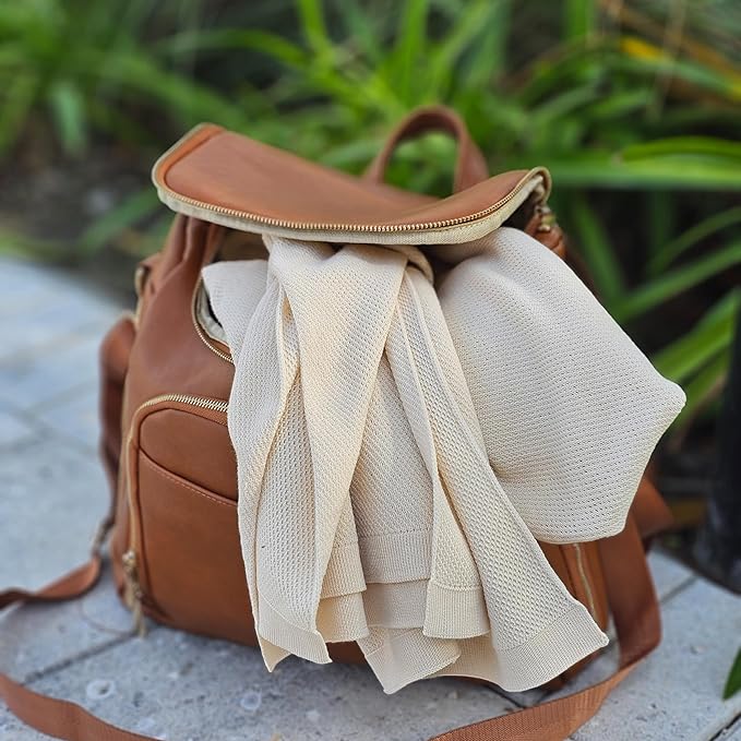 Peekaboo Knit Breathable Nursing Cover Up For Breastfeeding - Soft Organic Cotton & Cashmere Breast Feeding Covers For Women - Privacy Feature - Includes Mesh Laundry Bag (Beige)