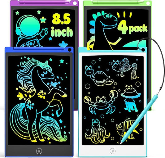 TECJOE 4 Pack LCD Writing Tablet, 8.5 Inch Colorful Doodle Board Drawing Tablet for Kids, Kids Travel Games Activity Learning Toys Birthday Gifts for 3 4 5 6 Year Old Boys Girls Toddlers Preschooler