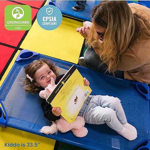 ECR4Kids Stackable Kiddie Cot, Assembled, Toddler Size, Classroom Furniture, Blue, 5-Pack