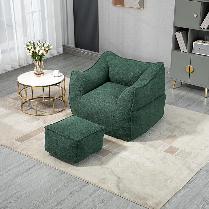 KEIKI Bean Bag Chair with Foot Rest & Armrest, Bean Bag Couch with Filler, Comfort Lounger High Back Bean Bag Lazy Sofa for Adults & Kids for Living Room, Bedroom, Apartment, Dorms, Emerald