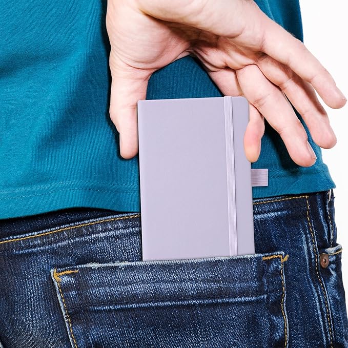 Animusphere 2Pack Pocket Notebook Small Notebook Journal Notebook 4 inches x 5.7 inches 200 Pages Leather Cover With Pen Holder Page Marker Ribbons (Purple)