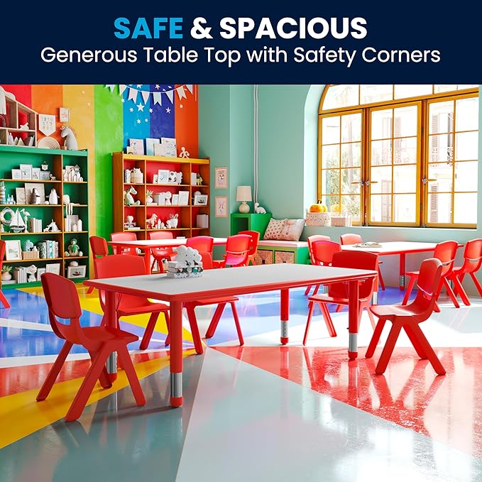 Flash Furniture Wren 23.625''W x 47.25''L Rectangular Red Plastic Height Adjustable Activity Table with Grey Top