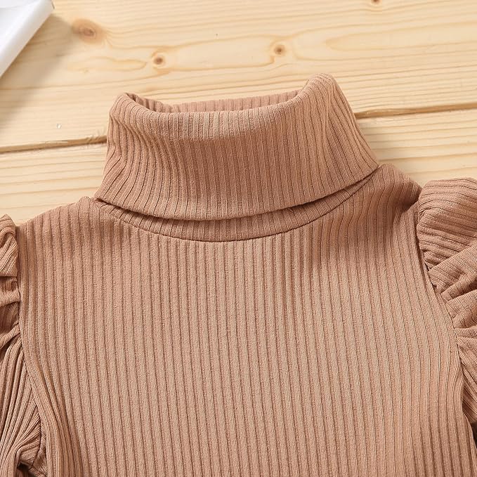 Fernvia Toddler Baby Girl Fall Winter Skirt Set Turtleneck Ribbed Long Sleeve T-Shirt Top & Plaid Skirts Dress 2Pcs Outfits
