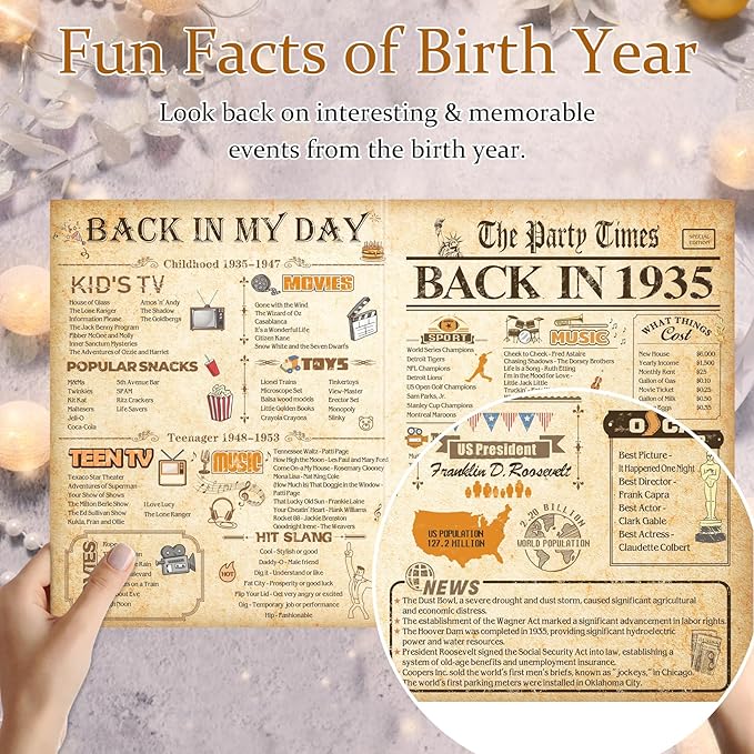 90th Birthday Card for Men Women, Funny 3D Pop Up 90th Birthday Gifts for Grandma Mom Dad, Back In 1935 Happy 90 Year Old Birthday Decorations Cards for Her Him, Classy Vintage