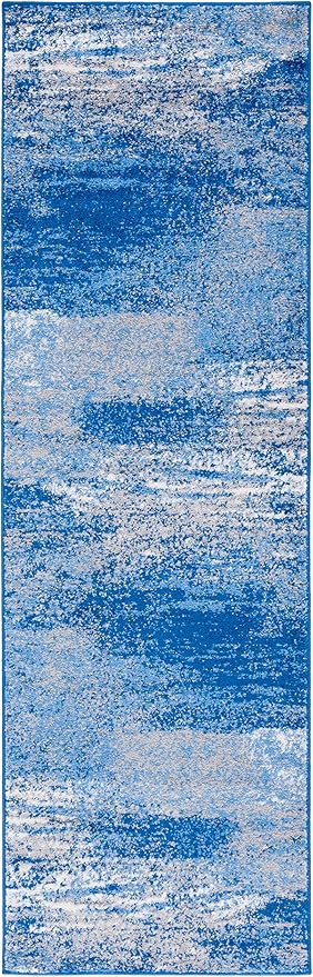 SAFAVIEH Adirondack Collection Runner Rug - 2'6" x 8', Silver & Blue, Modern Abstract Design, Non-Shedding & Easy Care, Ideal for High Traffic Areas in Living Room, Bedroom (ADR112F)