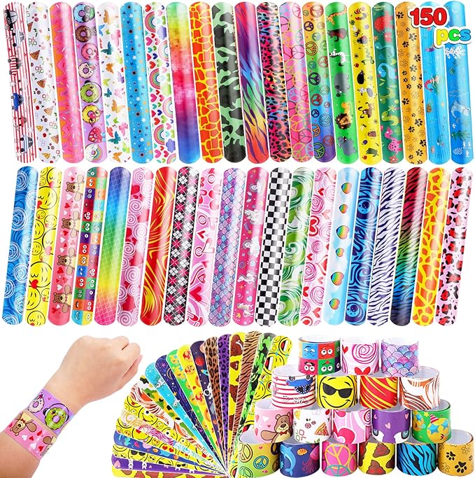 150 Pcs Slap Bracelets for Kids,Party Favors with Colorful Hearts Animals Unicorn Print Design,Slap Bands Wristbands for Boys Girls Birthday Party Supplies,Valentine Classroom Prizes Exchanging Gifts