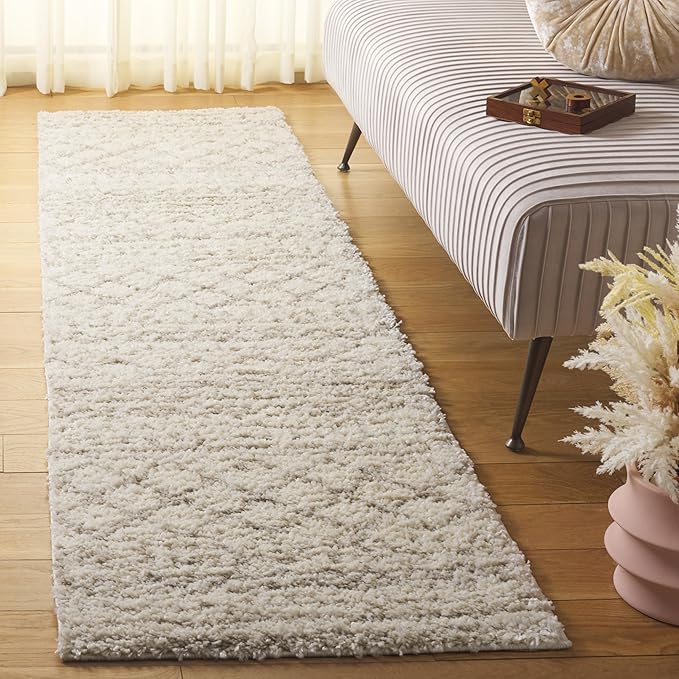 SAFAVIEH Arizona Shag Collection Runner Rug - 2'3" x 10', Ivory & Beige, Moroccan Design, Non-Shedding & Easy Care, 1.6-inch Thick Ideal for High Traffic Areas in Living Room, Bedroom (ASG741A)