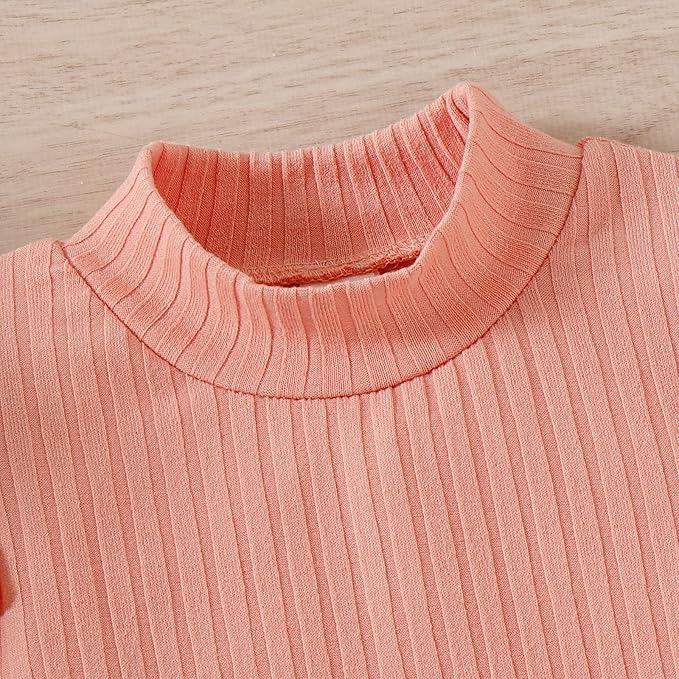 Fernvia Toddler Baby Girl Fall Winter Skirt Set Turtleneck Ribbed Long Sleeve T-Shirt Top & Plaid Skirts Dress 2Pcs Outfits