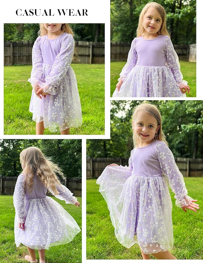 Arshiner Toddler Christmas Dress Girls Sequin Tulle Puff Long Sleeves Tutu Dress Princess Birthday Party Clothes 1-6T