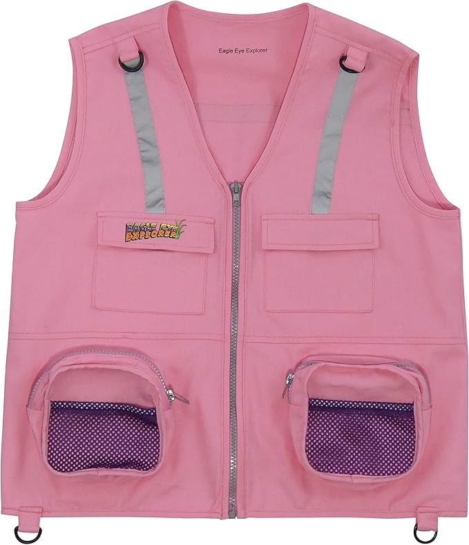 Kids Cargo Vest Set (Pink Vest with Hat, X-Small) Fits Size 2T, 3T and 4T; Many kids ages 2-4