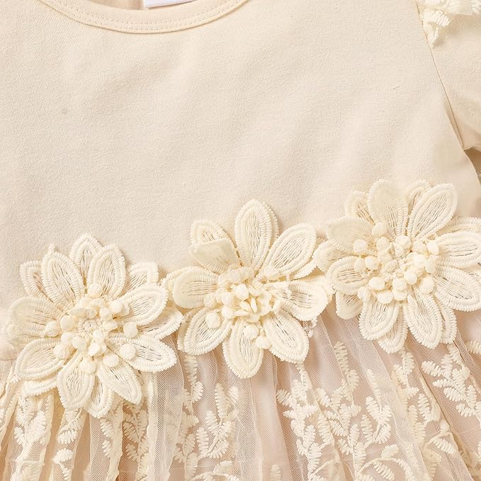 Baby Girl Dress Ruffle Sleeve Toddler Girl Dresses Infant Girls Long Sleeve Fall Winter Clothes Flower Tulle Dress