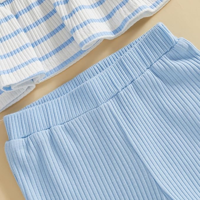 Mubineo Toddler Baby Girl Clothes Cute Ribbed Outfits Knit Long Sleeve Shirt Tops Bell Bottom Pant Fall Winter Outfit