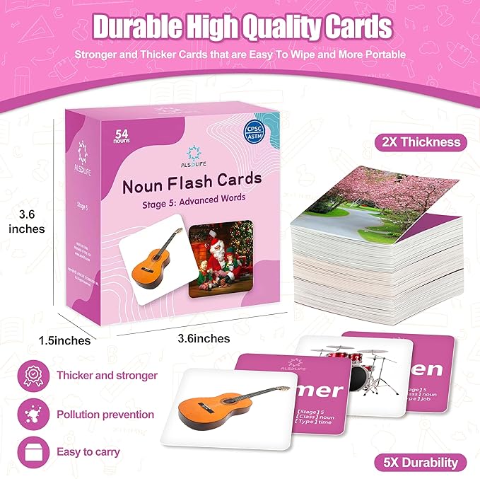 54 Noun Flashcards, Preschool Advanced Vocabulary Flash Cards for Toddlers 4-6, Jobs Time Season, Advanced Level Speech Therapy Materials for Special Education, Preschool Learning