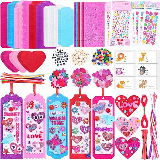 36 Sets Valentines Day Crafts for Kids, DIY Felt Valentine Bookmarks Kits with Googly Eyes Pom-poms Hearts Stickers, Valentines Craft Supplies for Kids Classroom Activity Party Favor Gift Exchange