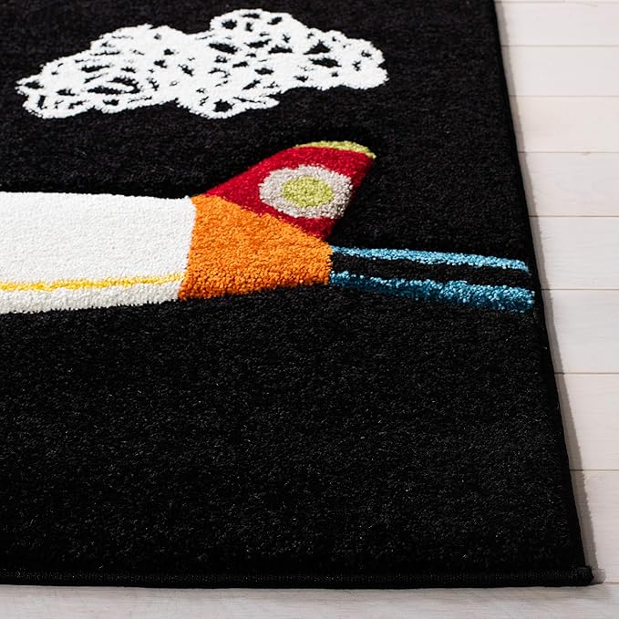 SAFAVIEH Carousel Kids Collection Runner Rug - 2' x 8', Black & Ivory, Non-Shedding & Easy Care, Ideal for High Traffic Areas for Boys & Girls in Playroom, Nursery, Bedroom (CRK167Z)