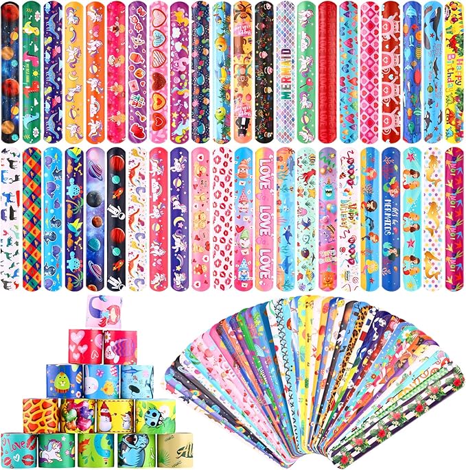 222 Pcs Slap Bracelet Wristband for Kids Bulk 200+ Design with Sea Animal Dinosaur Space Heart Colorful Snap Bracelet for Kids Valentine Party Favors Birthday Gifts School Classroom Rewards