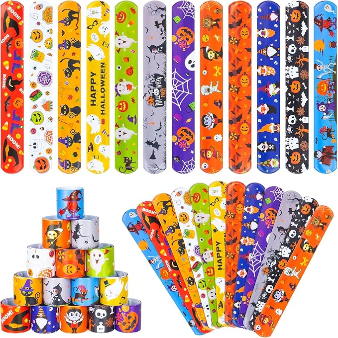 36 Pieces Halloween Slap Bracelet for Kids, 12 Styles Colorful Halloween Slap Wristbands Bulk for Kids Party Favors Toys Prizes Goodie Bags Fillers