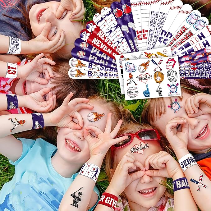 48PCS Baseball Party Favors - 24 Tattoos & 24 Slap Bracelets for Kids, Perfect for Sports-Themed Birthdays, School Prizes, and Classroom Rewards