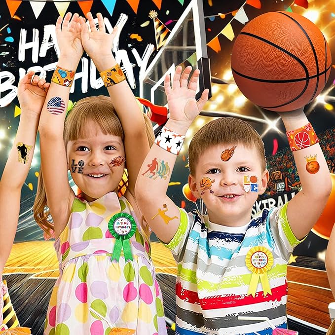 48PCS Basketball Party Favors - 24PCS Tattoos & 24PCS Slap Bracelets - Sport-Themed Birthday Supplies, Decorations, Gifts, Classroom Prizes, Carnival Rewards for Boys & Girls