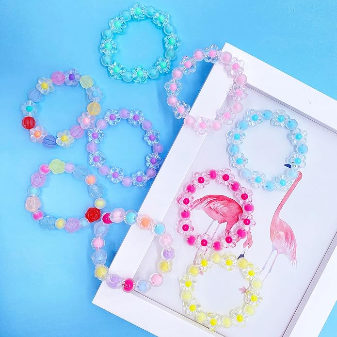 9 PCS Cute Kids Bracelets for Girls Pink LOVE Beaded Bracelets Little Girls Costume Jewelry Princess Party Favors Pretend Play Birthday Easter Christmas Valentines Toddler Jewelry