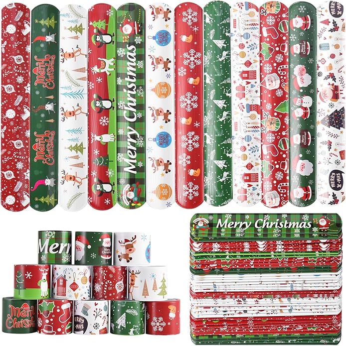 48PCS Christmas Slap Bracelets, Xmas Slap for Christmas Party Favor Decoration